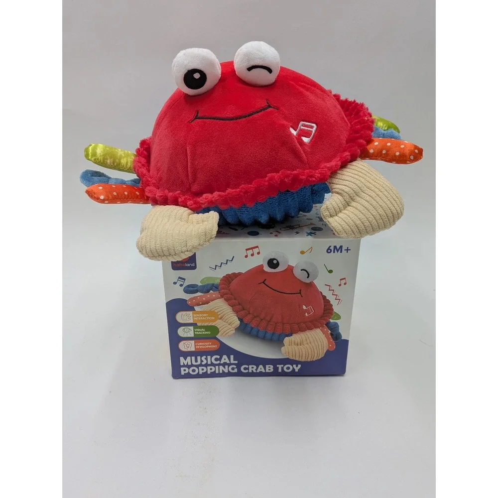 hahaland Musical Popping Crab Toy Red Blue Plush Sensory Baby Toy 6M+ USB